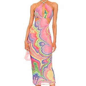 Tessa Mesh Midi Dress in Abstract Multi Marble from Revolve